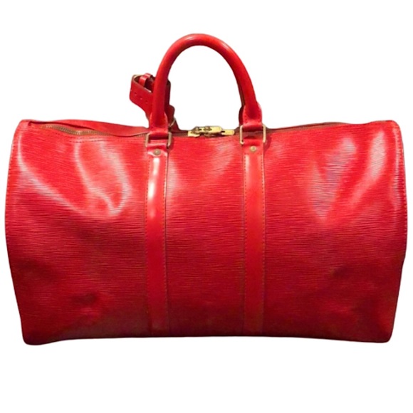 LOUIS VUITTON Red Epi Leather Keepall 50 Boston Travel Duffle Bag LV 50 - Picture 3 of 17